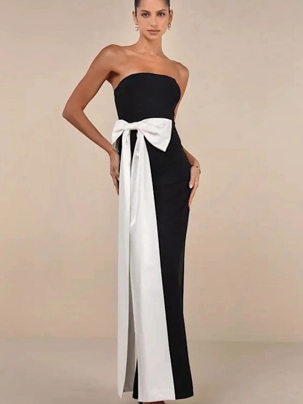 Lulus Marvelous Vision Black Strapless Bow Column Maxi Dress